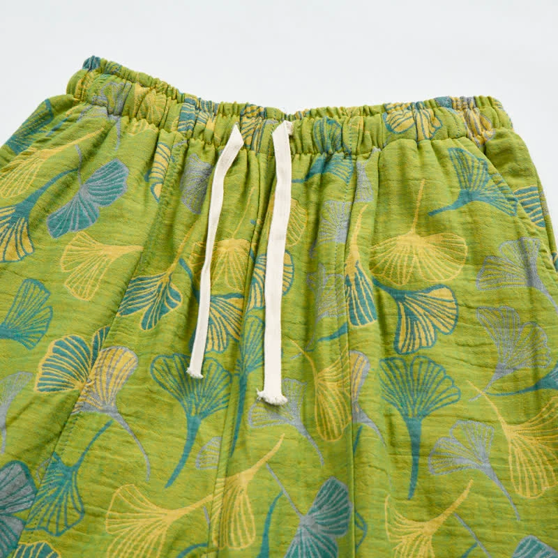 Baumwoll-Pyjamahose mit grünem Ginkgoblatt