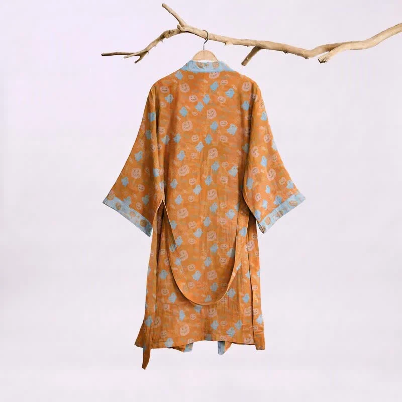 Mehrfarbiger Kürbis-Halloween-Baumwollkimono