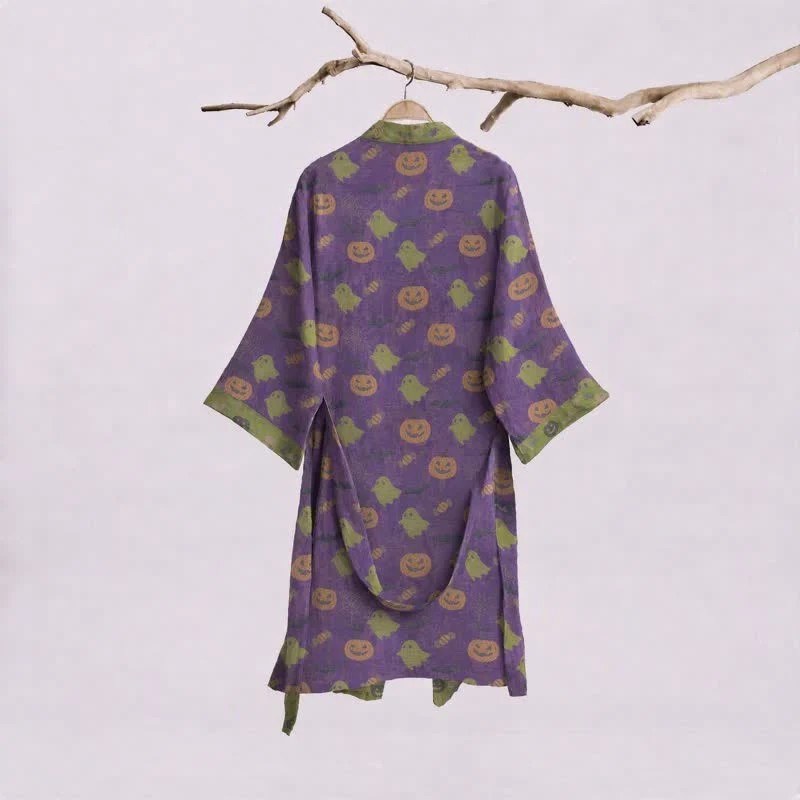 Mehrfarbiger Kürbis-Halloween-Baumwollkimono