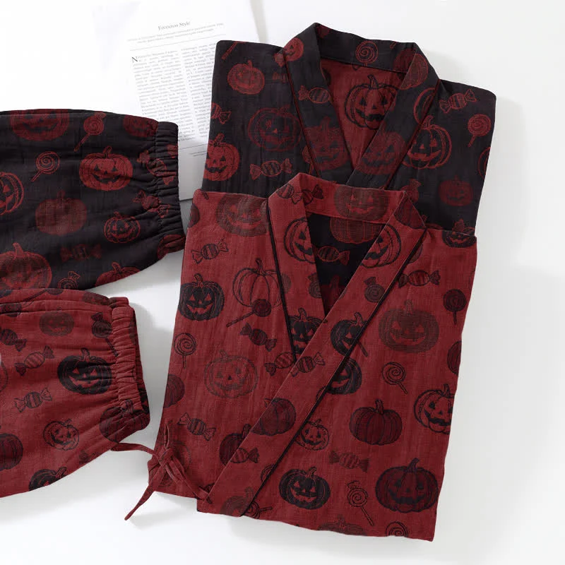 Halloween-Kürbis-Süßigkeiten-Baumwollkimono-Pyjama-Set