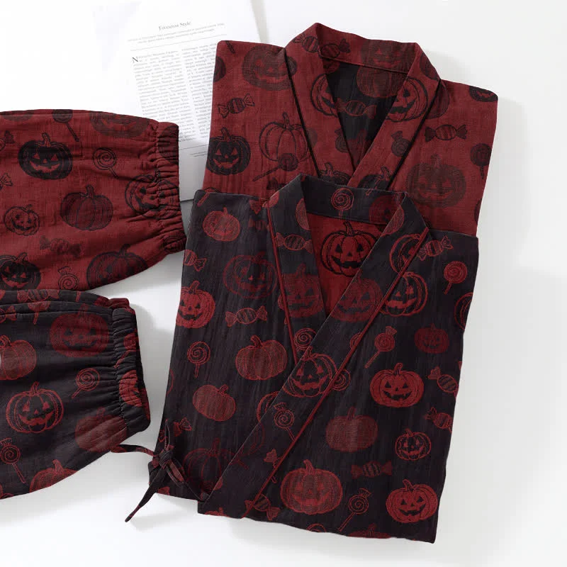 Halloween-Kürbis-Süßigkeiten-Baumwollkimono-Pyjama-Set