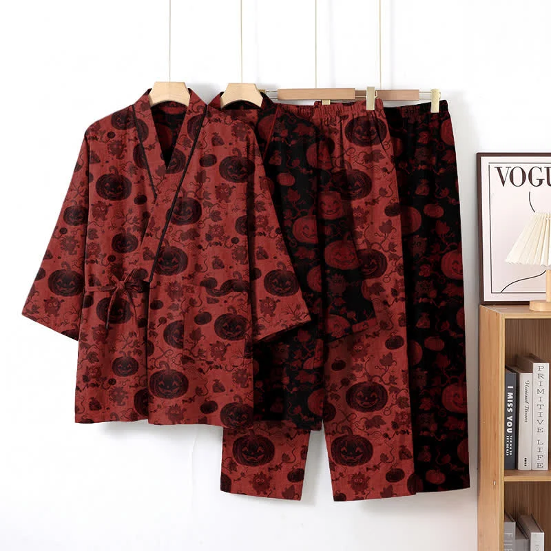 Halloween-Kürbis-Baumwollkimono-Pyjama-Set