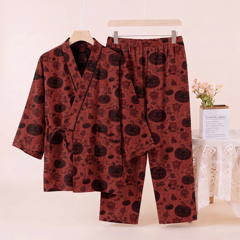 Halloween-Kürbis-Baumwollkimono-Pyjama-Set