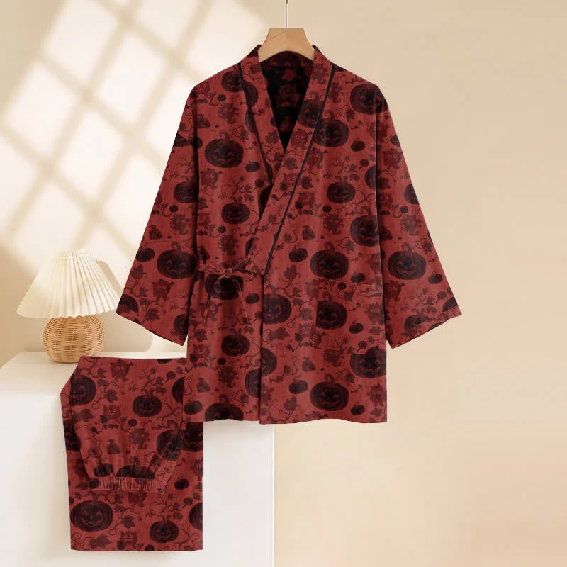 Halloween-Kürbis-Baumwollkimono-Pyjama-Set