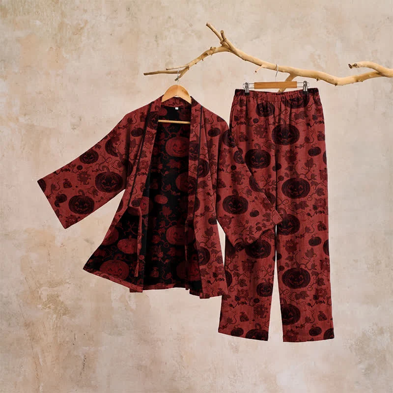 Halloween-Kürbis-Baumwollkimono-Pyjama-Set