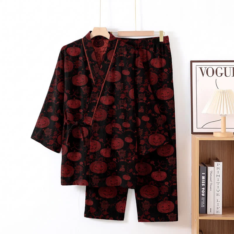 Halloween-Kürbis-Baumwollkimono-Pyjama-Set