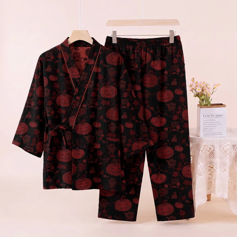 Halloween-Kürbis-Baumwollkimono-Pyjama-Set
