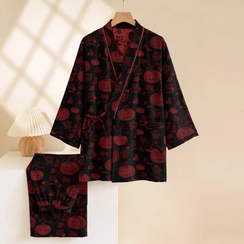 Halloween-Kürbis-Baumwollkimono-Pyjama-Set