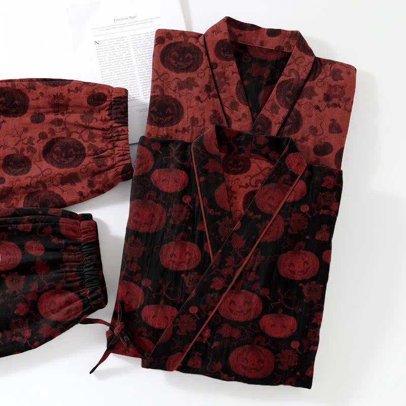 Halloween-Kürbis-Baumwollkimono-Pyjama-Set