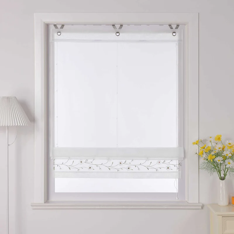 Rollo Voile Raffgardinen mit Schlaufenaufhängung und Blumenmuster Stickerei 1 Stück