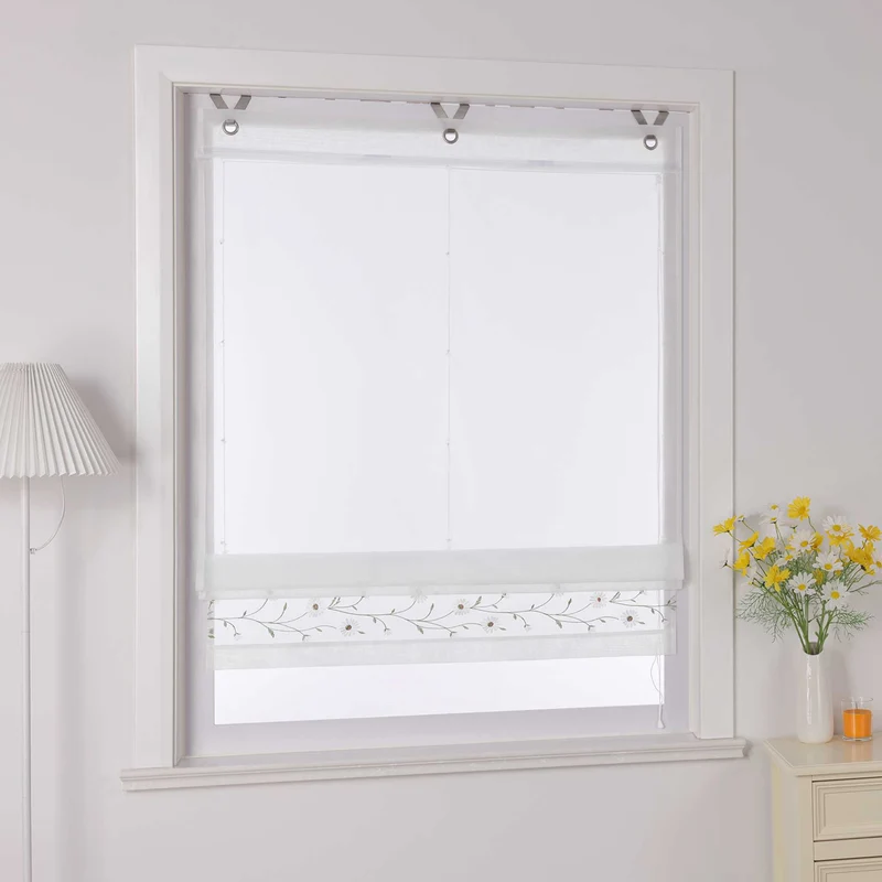 Rollo Voile Raffgardinen mit Schlaufenaufhängung und Blumenmuster Stickerei 1 Stück