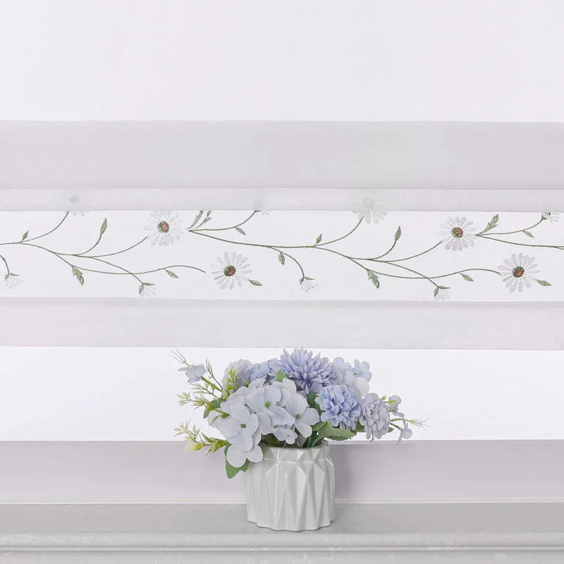 Rollo Voile Raffgardinen mit Schlaufenaufhängung und Blumenmuster Stickerei 1 Stück