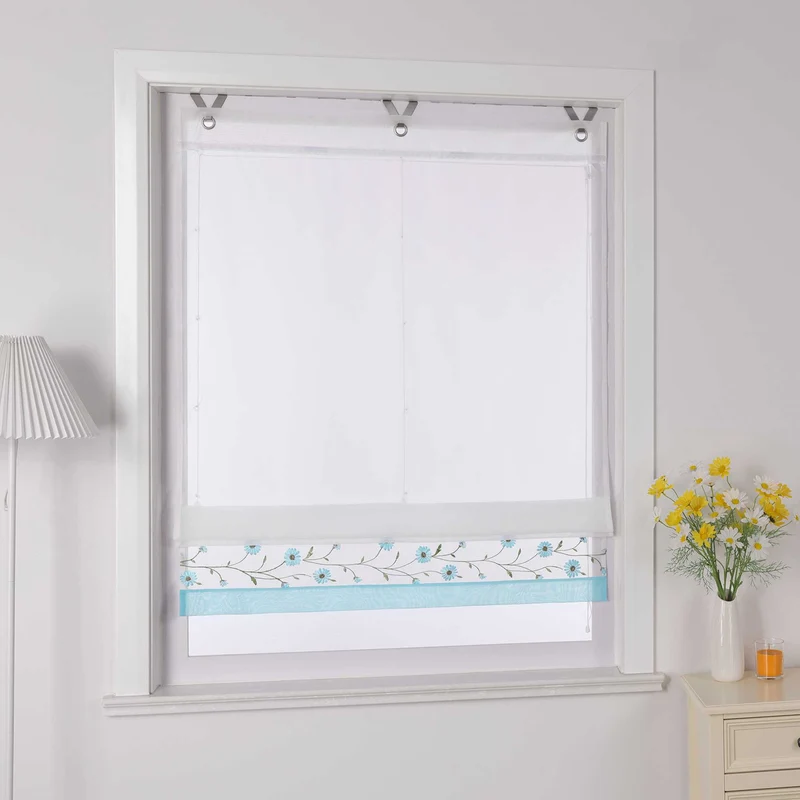 Rollo Voile Raffgardinen mit Schlaufenaufhängung und Blumenmuster Stickerei 1 Stück