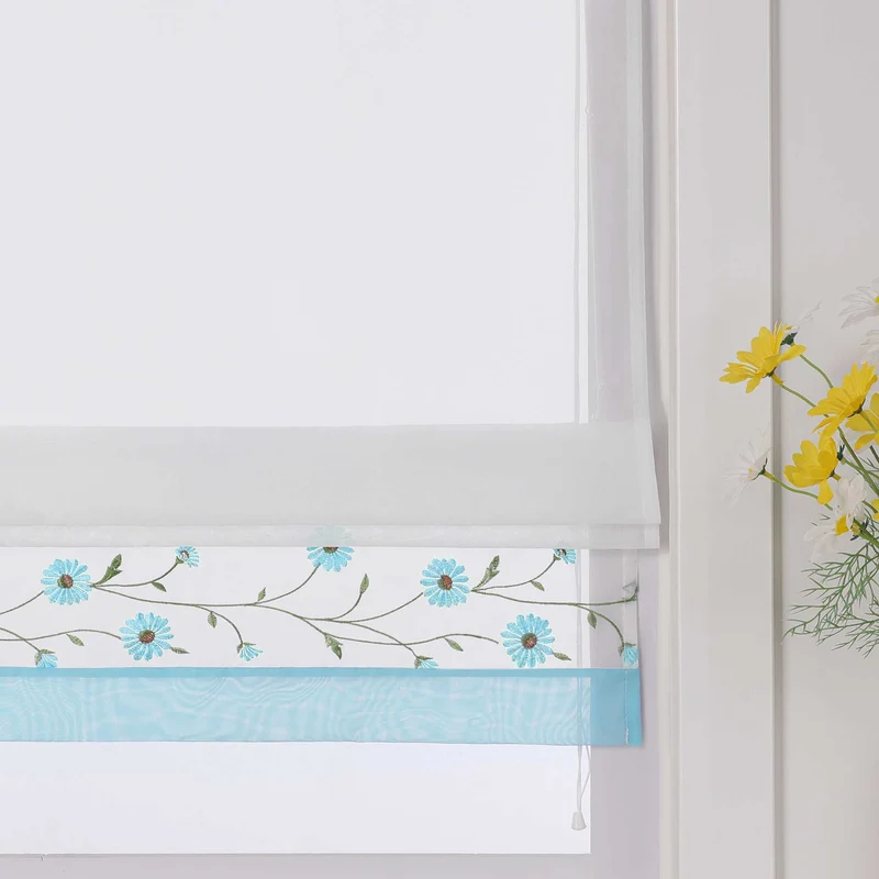 Rollo Voile Raffgardinen mit Schlaufenaufhängung und Blumenmuster Stickerei 1 Stück