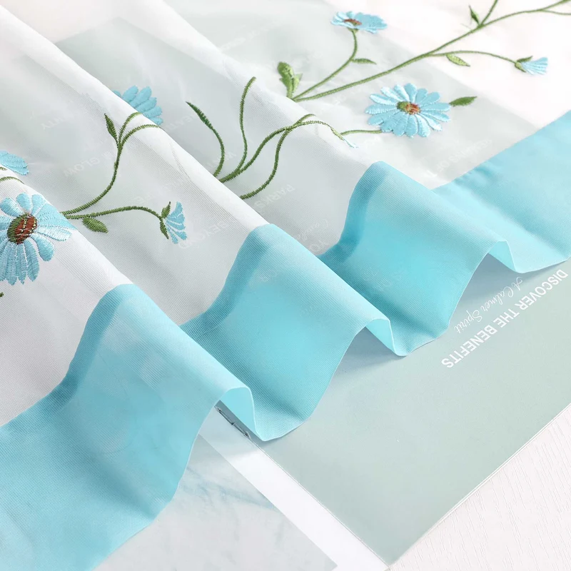 Rollo Voile Raffgardinen mit Schlaufenaufhängung und Blumenmuster Stickerei 1 Stück