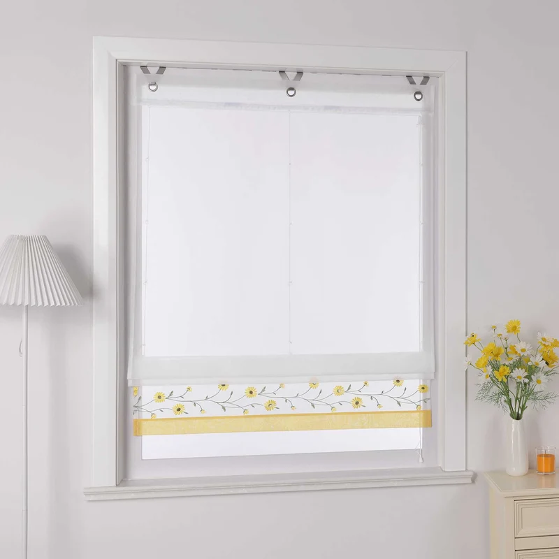 Rollo Voile Raffgardinen mit Schlaufenaufhängung und Blumenmuster Stickerei 1 Stück