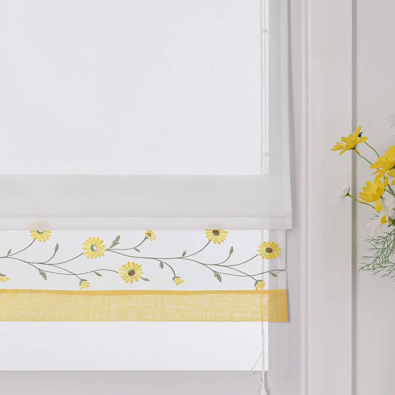 Rollo Voile Raffgardinen mit Schlaufenaufhängung und Blumenmuster Stickerei 1 Stück