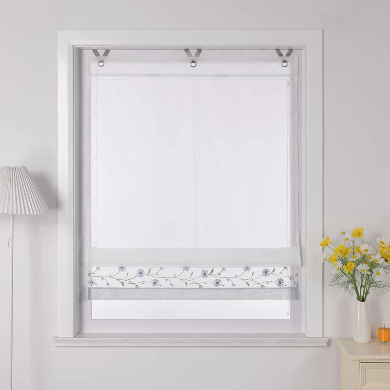 Rollo Voile Raffgardinen mit Schlaufenaufhängung und Blumenmuster Stickerei 1 Stück