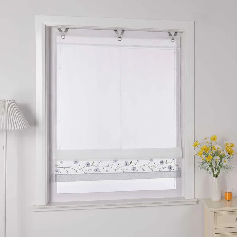 Rollo Voile Raffgardinen mit Schlaufenaufhängung und Blumenmuster Stickerei 1 Stück