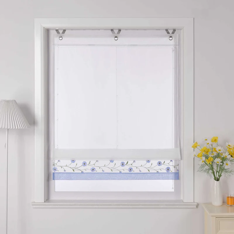 Rollo Voile Raffgardinen mit Schlaufenaufhängung und Blumenmuster Stickerei 1 Stück