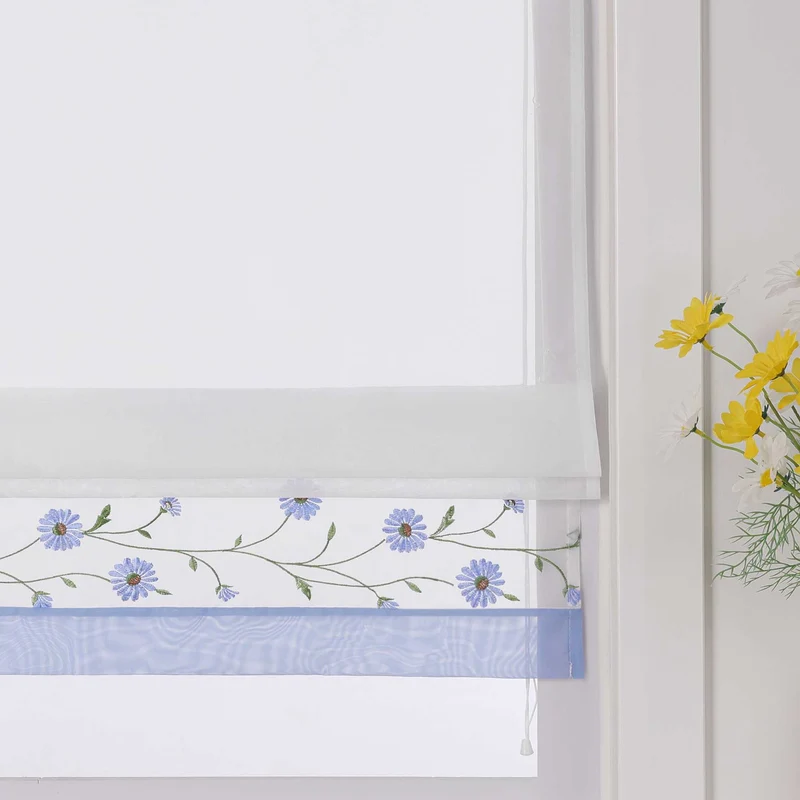 Rollo Voile Raffgardinen mit Schlaufenaufhängung und Blumenmuster Stickerei 1 Stück