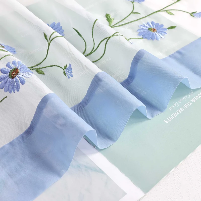 Rollo Voile Raffgardinen mit Schlaufenaufhängung und Blumenmuster Stickerei 1 Stück