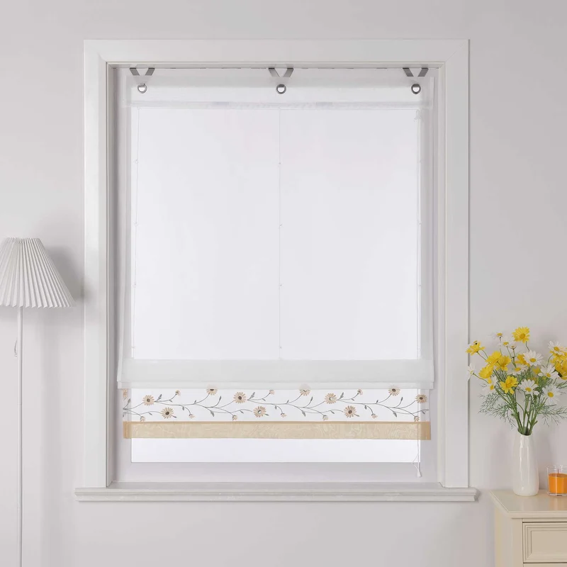 Rollo Voile Raffgardinen mit Schlaufenaufhängung und Blumenmuster Stickerei 1 Stück