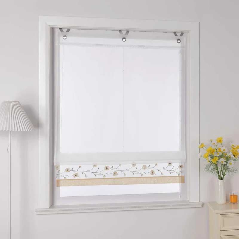Rollo Voile Raffgardinen mit Schlaufenaufhängung und Blumenmuster Stickerei 1 Stück