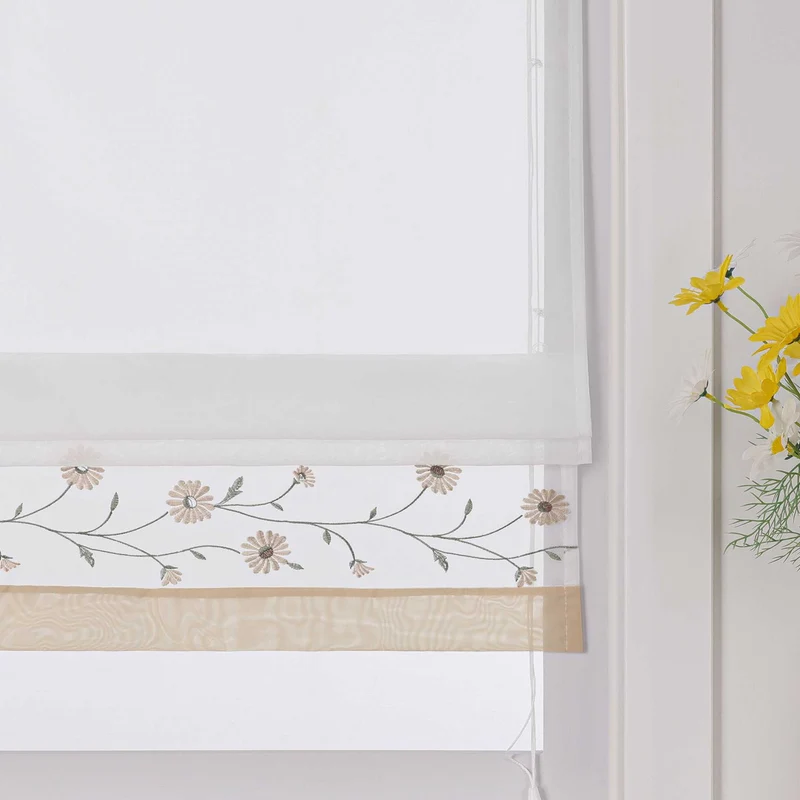Rollo Voile Raffgardinen mit Schlaufenaufhängung und Blumenmuster Stickerei 1 Stück