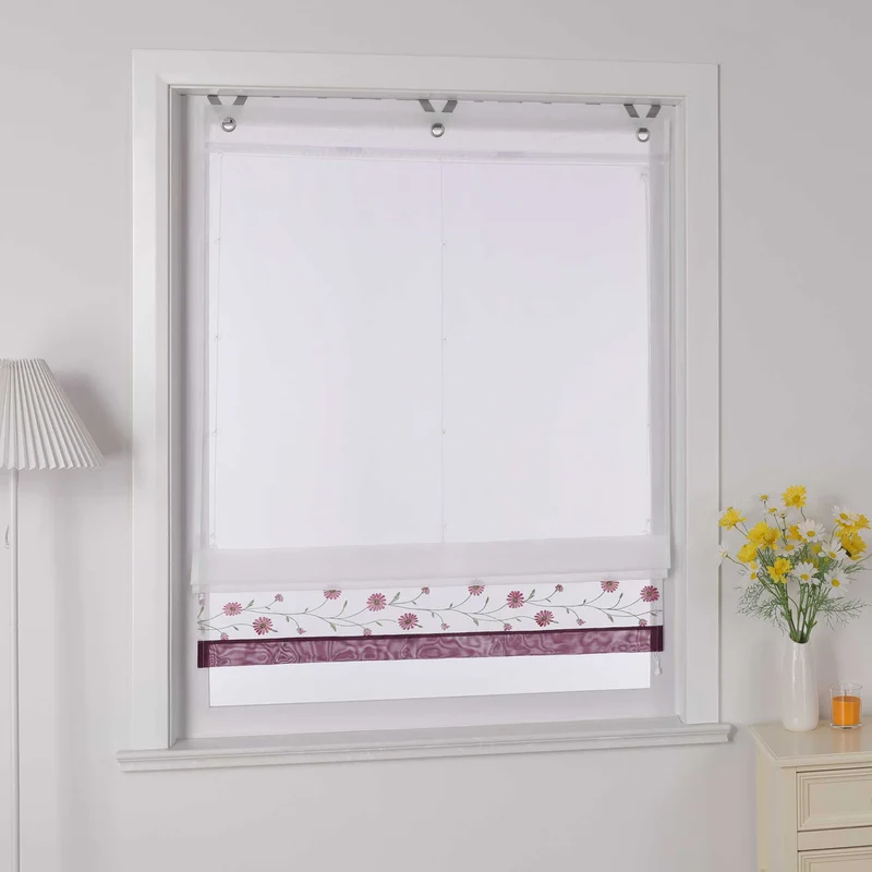 Rollo Voile Raffgardinen mit Schlaufenaufhängung und Blumenmuster Stickerei 1 Stück