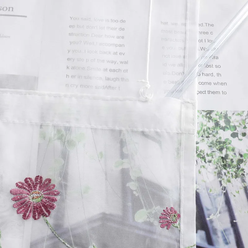 Rollo Voile Raffgardinen mit Schlaufenaufhängung und Blumenmuster Stickerei 1 Stück
