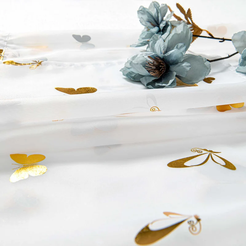 Scheibengardine mit Schmetterling Glanzdruck modern, kurz