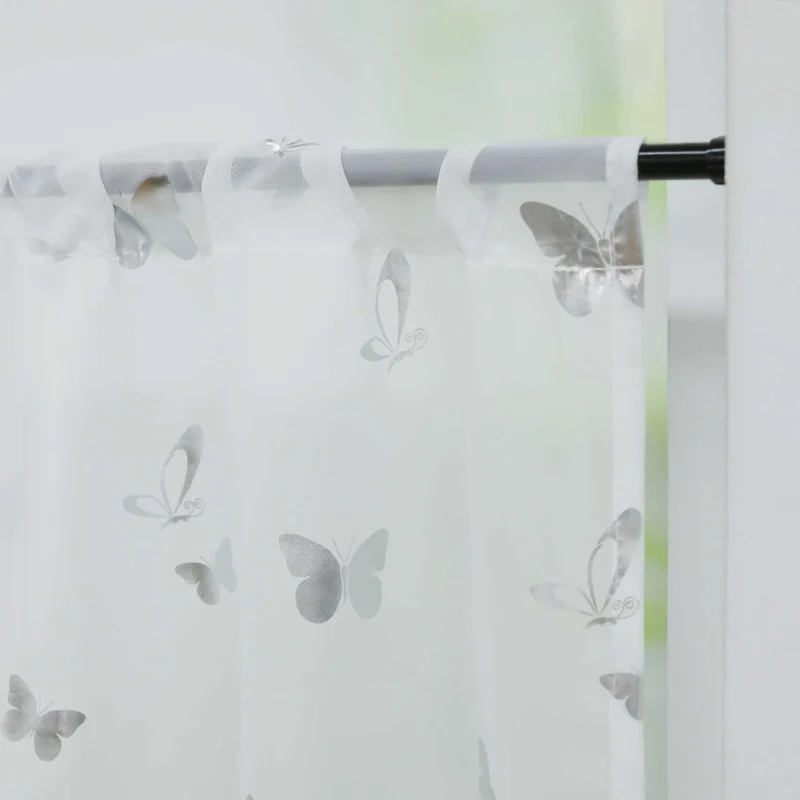 Scheibengardine mit Schmetterling Glanzdruck modern, kurz