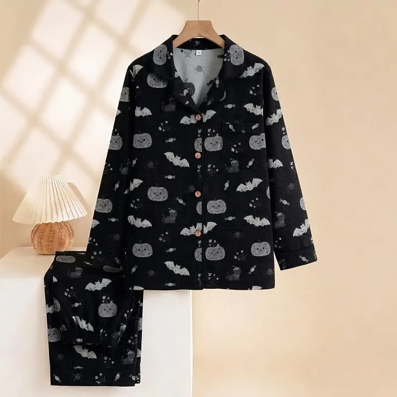 Halloween Kürbis Fledermaus Baumwollgaze Loungewear-Set