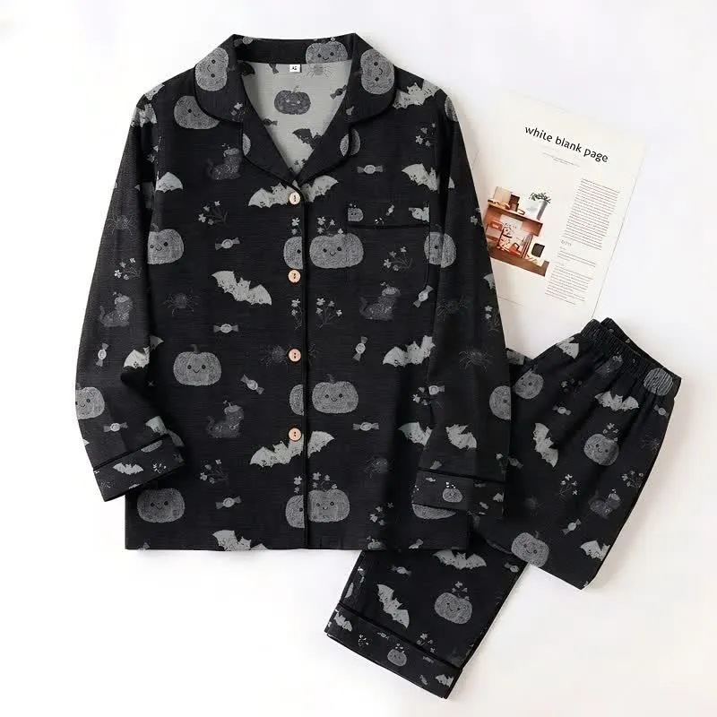 Halloween Kürbis Fledermaus Baumwollgaze Loungewear-Set