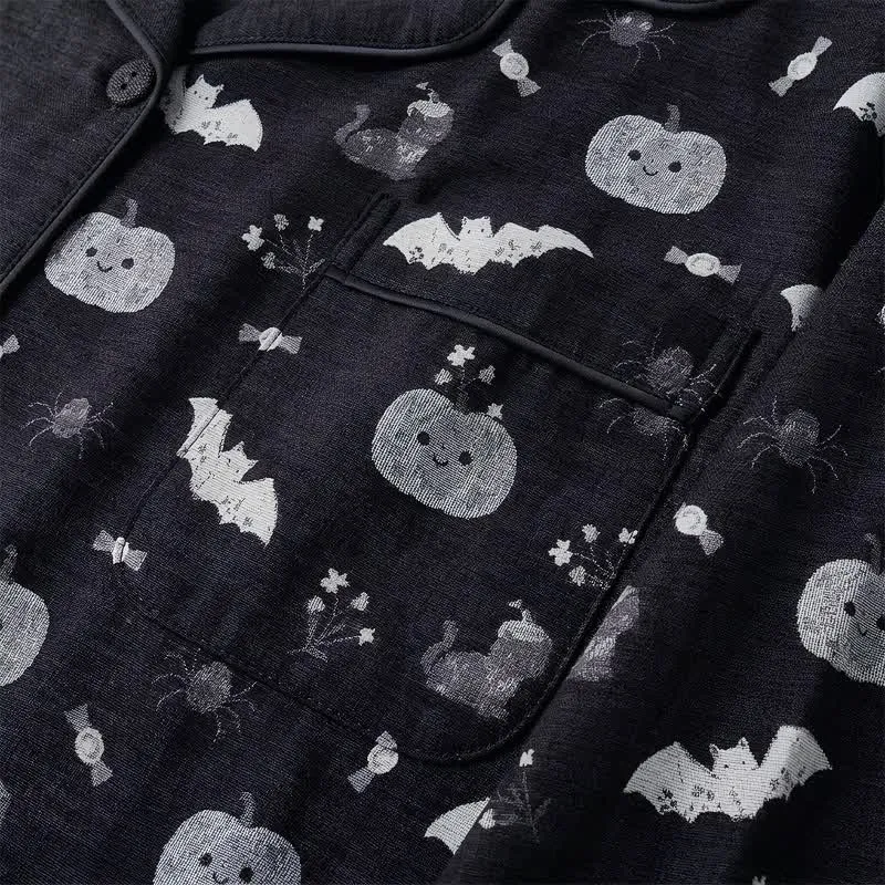 Halloween Kürbis Fledermaus Baumwollgaze Loungewear-Set
