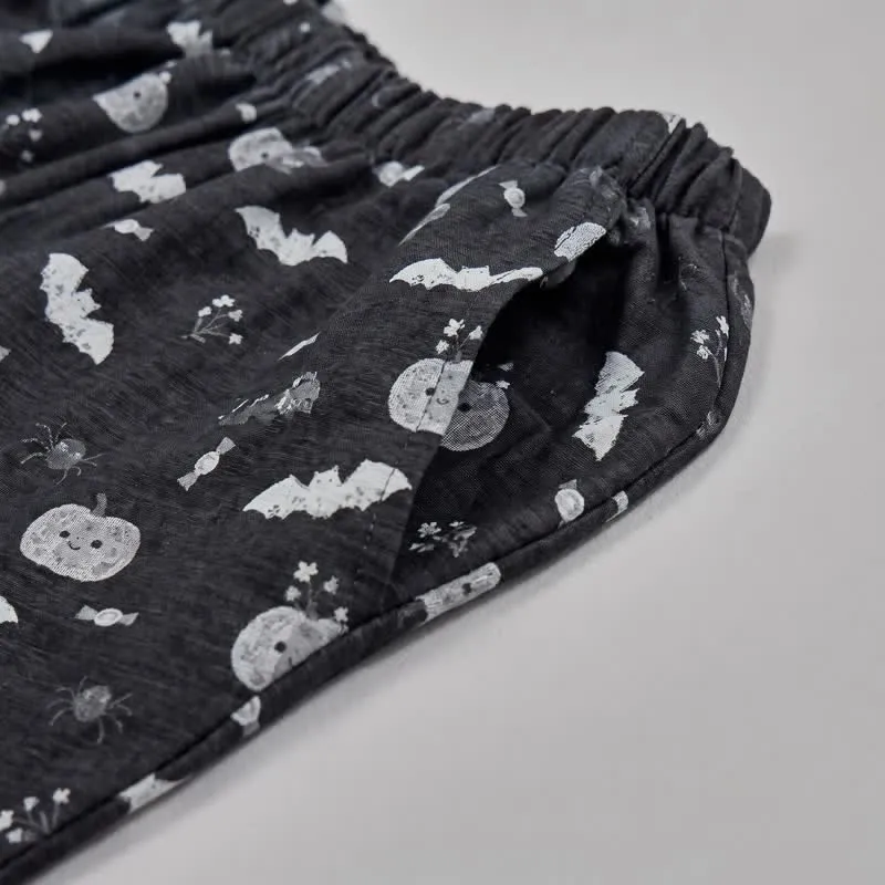 Halloween Kürbis Fledermaus Baumwollgaze Loungewear-Set