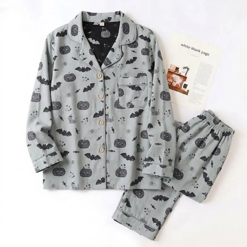 Halloween Kürbis Fledermaus Baumwollgaze Loungewear-Set