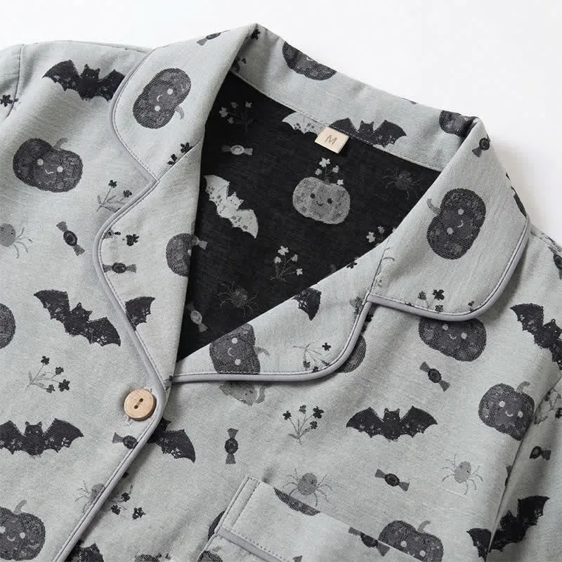 Halloween Kürbis Fledermaus Baumwollgaze Loungewear-Set