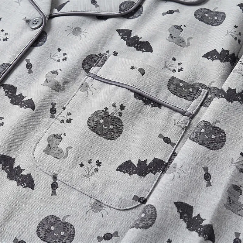 Halloween Kürbis Fledermaus Baumwollgaze Loungewear-Set