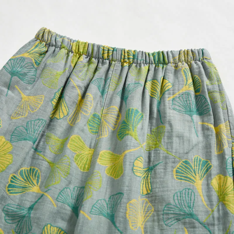 Naturinspiriertes Loungewear-Set aus Baumwolle mit Ginkgoblattmuster