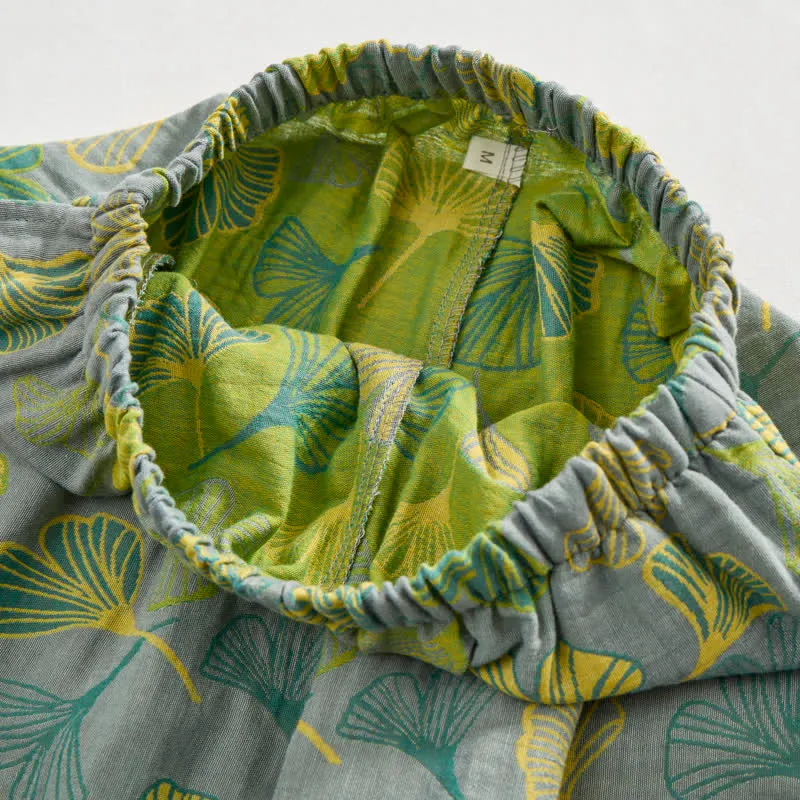 Naturinspiriertes Loungewear-Set aus Baumwolle mit Ginkgoblattmuster