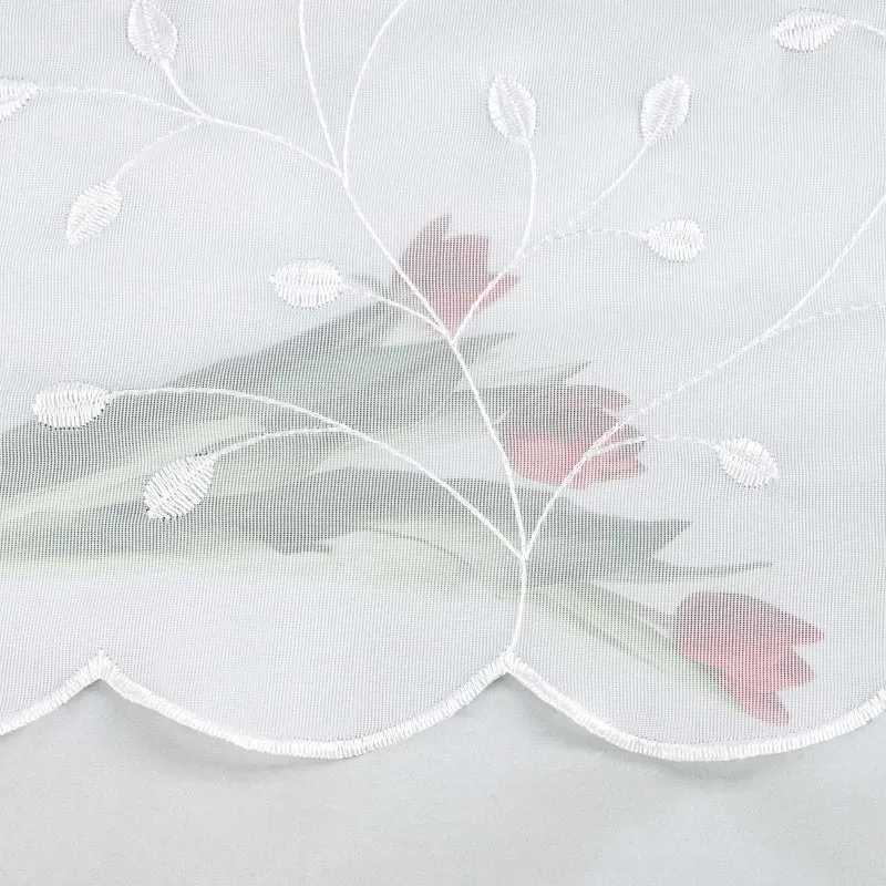 Scheibengardine mit Blumenstickerei / Voile Bistrogardine mit Lochleiste Landhausstil 1 Stück
