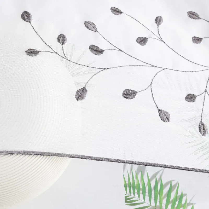 Scheibengardine mit Blumenstickerei / Voile Bistrogardine mit Lochleiste Landhausstil 1 Stück
