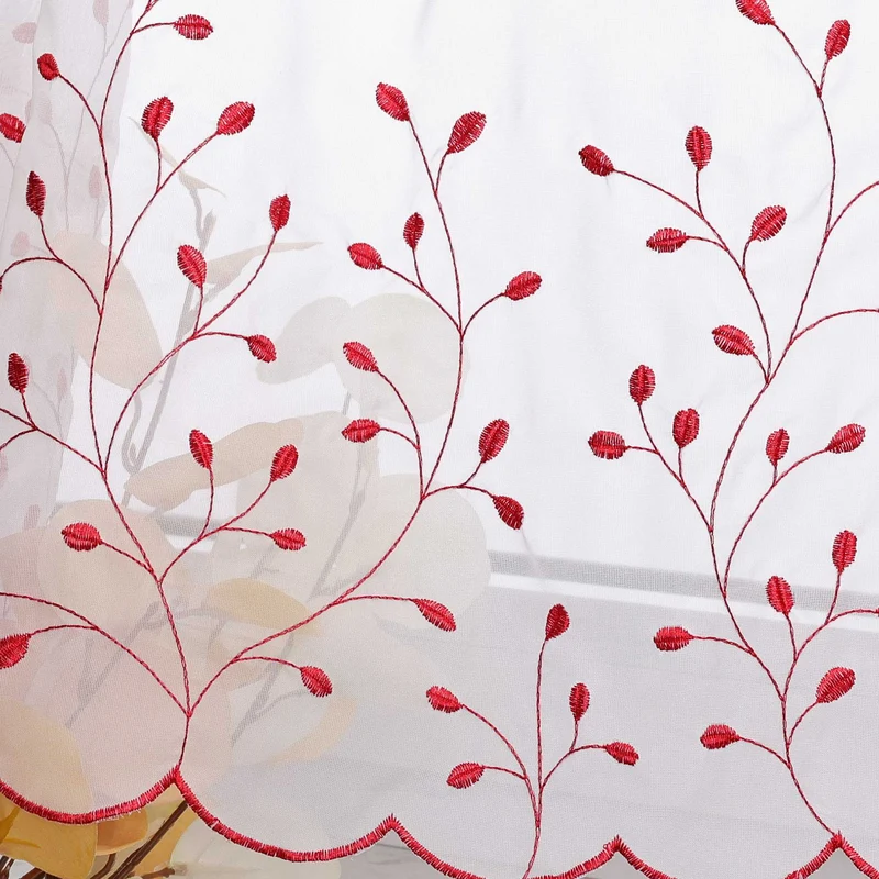 Scheibengardine mit Blumenstickerei / Voile Bistrogardine mit Lochleiste Landhausstil 1 Stück