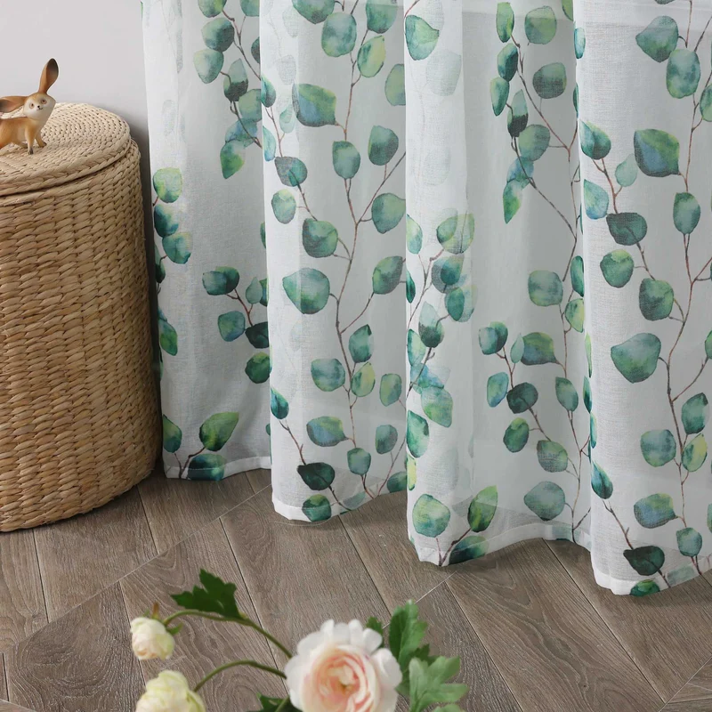Gardine Schlaufenschal Transparente Luftig Blätterdruck 1 Stück