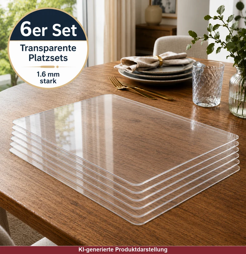 Transparente Tischsets 6er-Set eckig 28 x 45 cm abgerundet