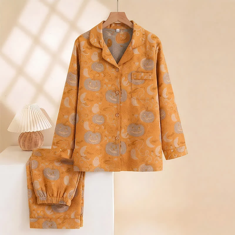 Orangefarbenes Halloween-Kürbis-Baumwoll-Loungewear-Set