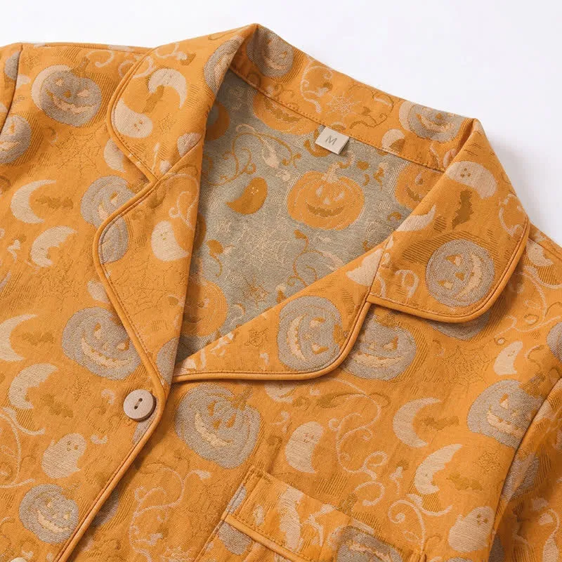 Orangefarbenes Halloween-Kürbis-Baumwoll-Loungewear-Set