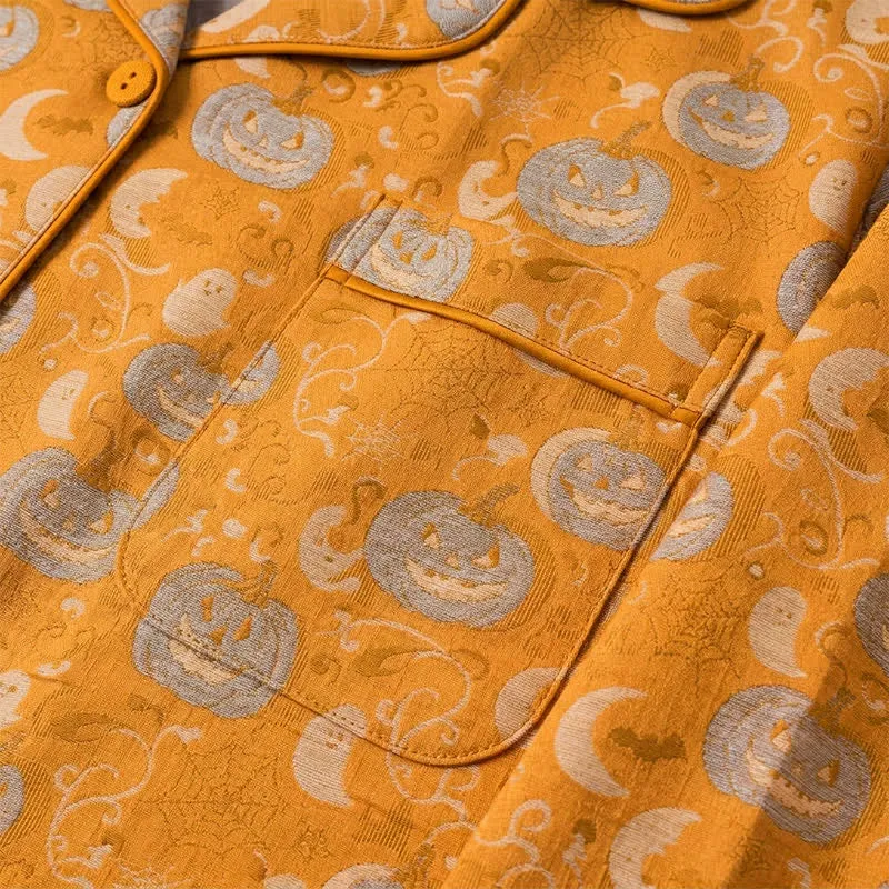 Orangefarbenes Halloween-Kürbis-Baumwoll-Loungewear-Set
